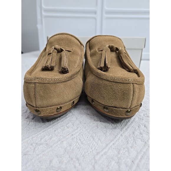 J JILL Womens Sz 7 Tan Suede Tassel Studded Suede Leather Mules NEW - Picture 2 of 12